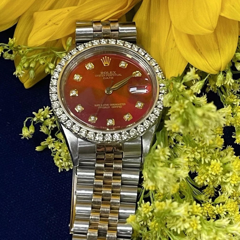 SOLD Rolex Oyster Perpetual Datejust Jubilee Two Tone Watch Red Diamond Dial